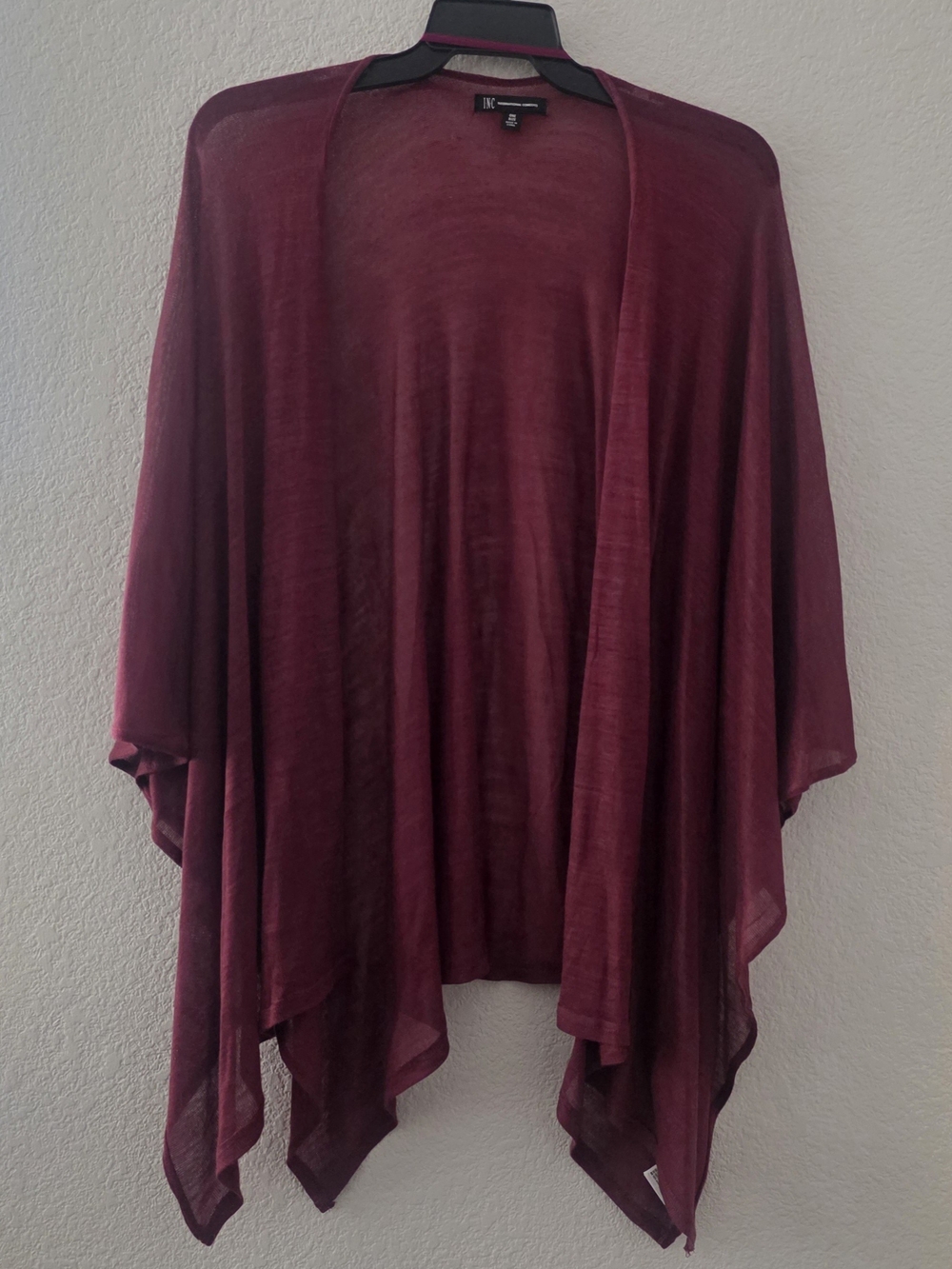INC International Concepts Open-Front Draped Poncho - Burgundy